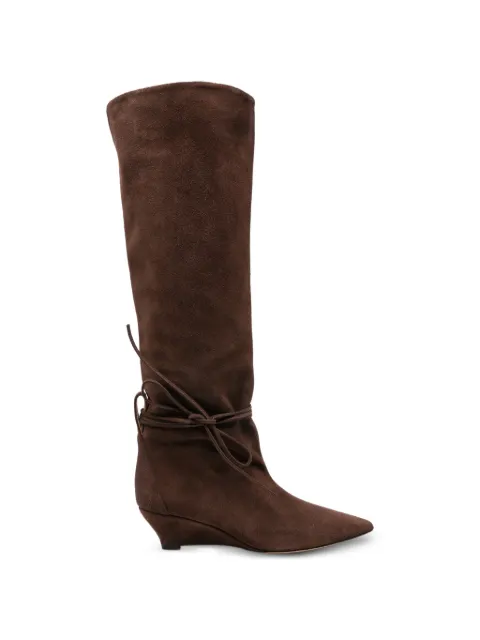 ODISSI bow-detail wedge-heel boots Brown OD47029A24061