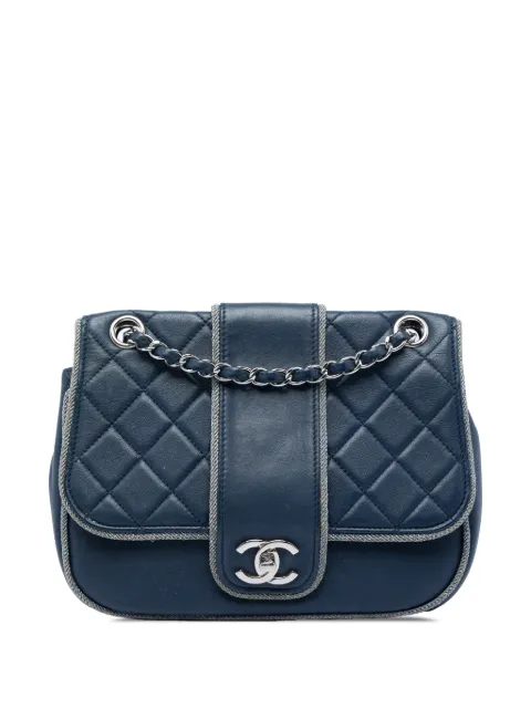 CHANEL Pre-Owned 2019 Medium Quilted Lambskin and Metallic Trim Elementary Chic Flap crossbody bag Blue Z5P4ECJUNVKHQKMS