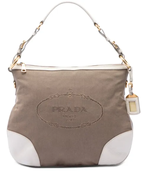Prada Pre-Owned 2013-2026 Canvas Canapa Logo shoulder bag White FMCBEVYIKYJCML2R