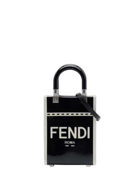 Fendi Pre-Owned 2010-2026 Mini Patent and Canvas Sunshine Shopper Tote satchel Black F7Q8XTIB01R14ZCZ