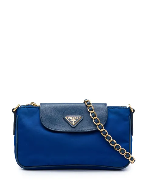 Prada Pre-Owned 2000-2013 Saffiano Trimmed Tessuto Chain crossbody bag Blue WEGHA3DMVYTZ4INN