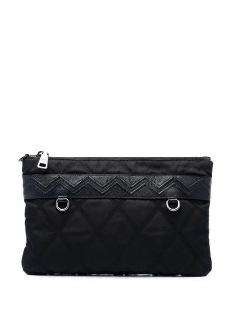 Prada Pre-Owned 2013-2026 Saffiano Trimmed Tessuto Impunturato clutch bag Black UKUUKPJ4W0QBSV65