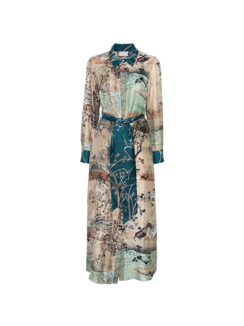 Pierre-Louis Mascia graphic-print belted midi dress Neutrals 12448