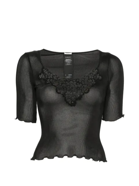 Saint Laurent lace-trim ribbed top Black A00100Y37SM