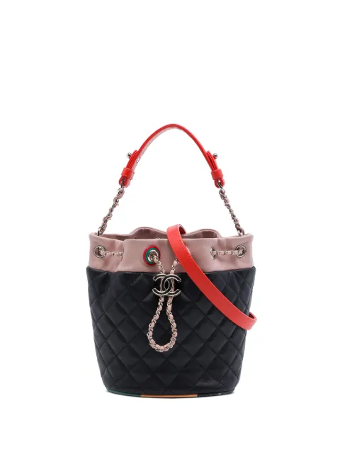 CHANEL Pre-Owned 2016-2017 CC Multicolor Quilted Lambskin Cuba Drawstring Bucket Bag satchel Black DHPEP4HLIINIA49H