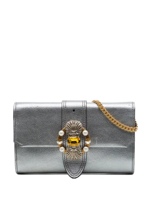 Miu Miu Pre-Owned 2010-2026 Metallic Goatskin Madras Crystal Embellished crossbody bag Silver C4CIMPTZ6Q55UT1S