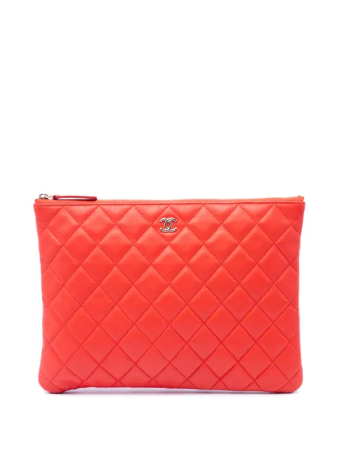 CHANEL Pre-Owned 2016-2017 Medium Quilted Lambskin O Case clutch bag Orange R3YYL2I6MJ8WMNA1