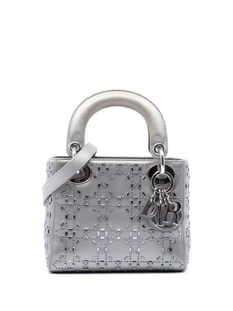 Christian Dior Pre-Owned 2017 Mini Satin Cannage Crystal Embellished Lady Dior satchel Grey 7IZJJVZGUICTP30R
