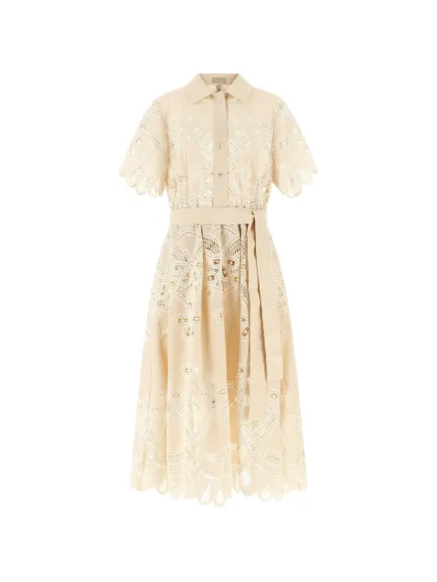 Elie Saab embroidered scalloped-hem midi dress Neutrals D1288NP26COE16