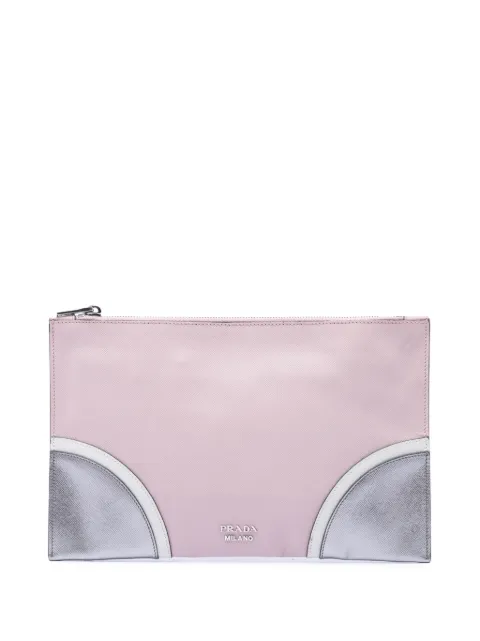Prada Pre-Owned 2013-2026 Tricolor Saffiano clutch bag Pink I0EVBRWV9AM2UW03