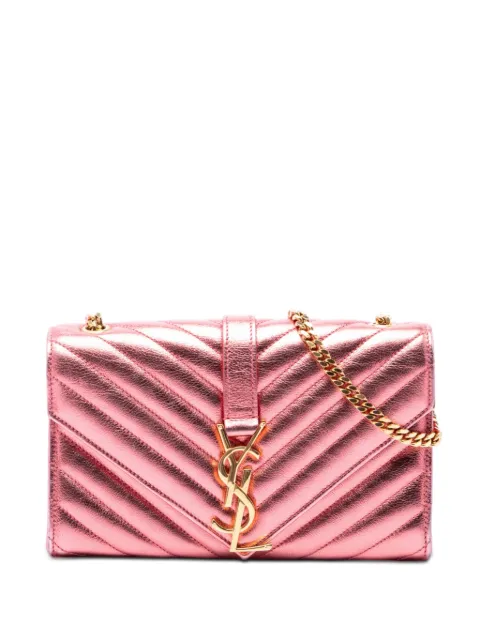 Saint Laurent Pre-Owned 2015 Small Chevron Metallic Calfskin Monogram Envelope Bag crossbody bag Pink QUM1DM8235W00QRX