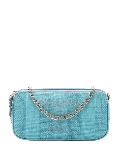 CHANEL Pre-Owned 2019 Raffia Deauville Double Zip Clutch with Chain crossbody bag Blue 9YPJ6GRYIN9CVAPR
