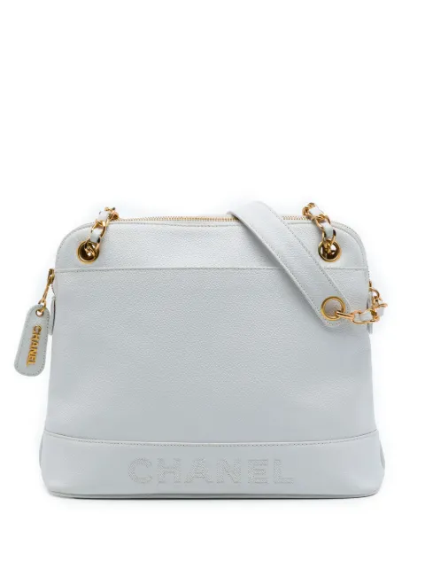 CHANEL Pre-Owned 1996-1997 Caviar Logo Chain shoulder bag White KWOKUB4B26II381T