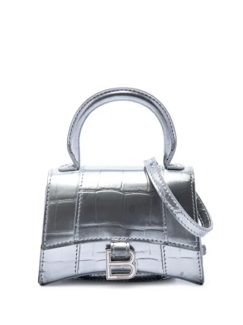 Balenciaga Pre-Owned 2022 Mini Metallic Croc Embossed Calfskin Hourglass Top Handle Bag satchel Silver KRR6BW7I2K5QLNE5
