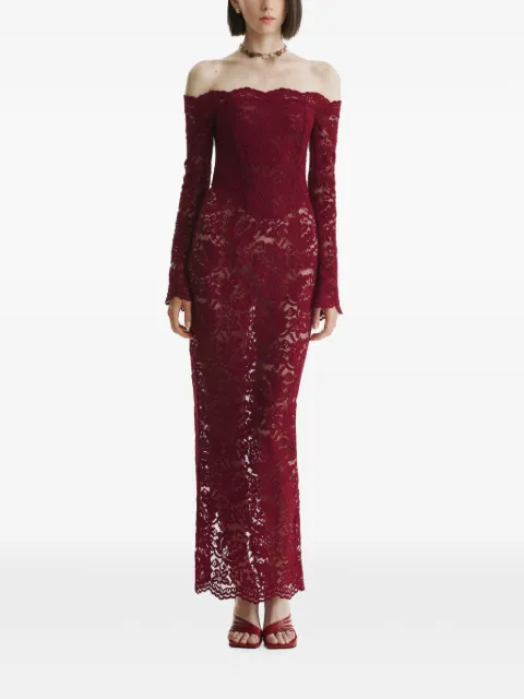 2310 STUDIO off-shoulder lace maxi dress Red FF04