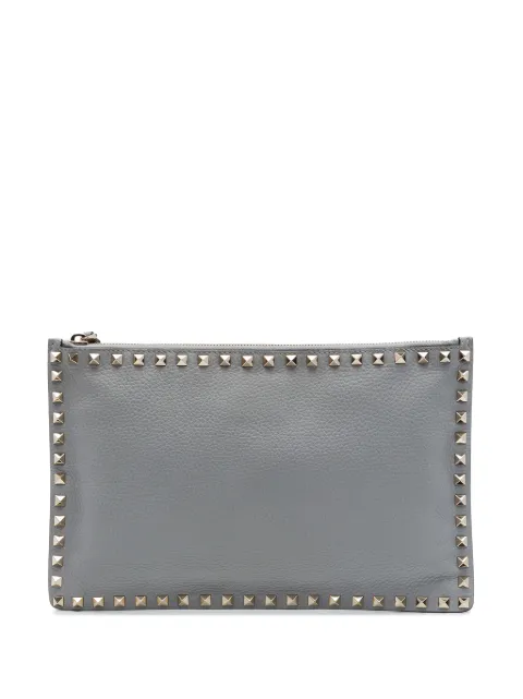 Valentino Garavani Pre-Owned 2000-2017 Grained Calfskin Rockstud Zip clutch bag Grey 4TB9AMSZBOHC3RZT