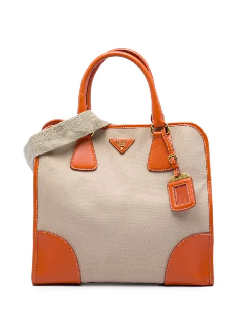 Prada Pre-Owned 2010-2026 Saffiano Trimmed Canvas Canapa satchel Neutrals 1TH2PSJSS7RE7QNE