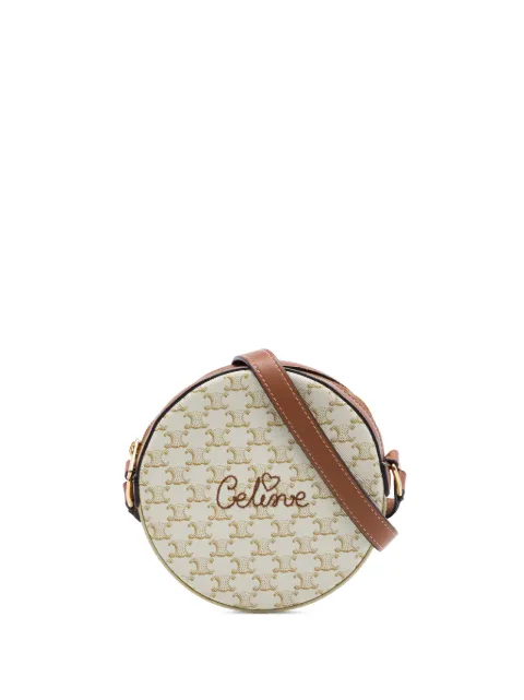 Celine Pre-Owned 2021 Triomphe Coated Canvas Embroidered Round Purse on Strap crossbody bag White 05FLNI2GHPV0WNO3