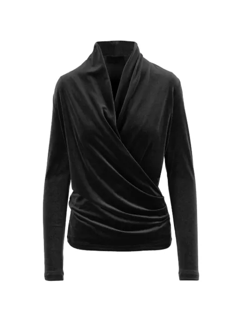 F.It wrap-style long-sleeved draped blouse Black 47791647