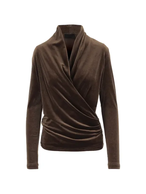 F.It velvet-effect draped T-shirt Brown 47791647