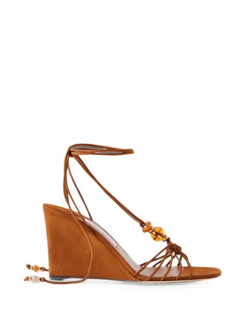 Jimmy Choo Lova bead-embellished suede wedge sandals Brown LOVAWEDGE85IPV