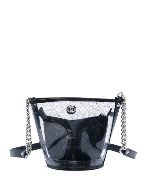CHANEL Pre-Owned 2018 Small PVC and Crumpled Calfskin Camellia Coco bucket bag Black 2UN5VBTL56TLFJ68