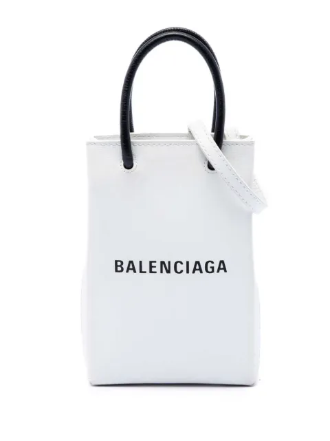 Balenciaga Pre-Owned 2020 Mini Calfskin Logo Shopping Phone Holder satchel White 149LX3OX2AJXZYUU