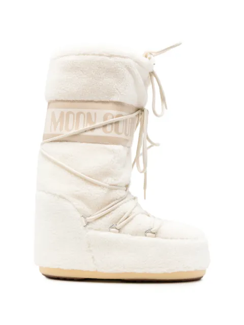 Moon Boot fleece-texture lace-up boots Neutrals 80D1403080