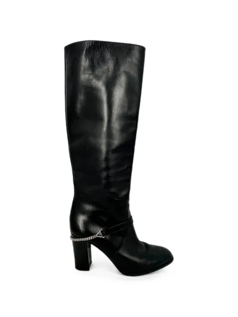 Saint Laurent Pre-Owned Chain-link knee-high leather boots Black RFCPUGBSH758496W