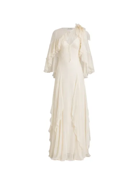 Alberta Ferretti ruffled silk cape maxi dress White AEF262U04146615