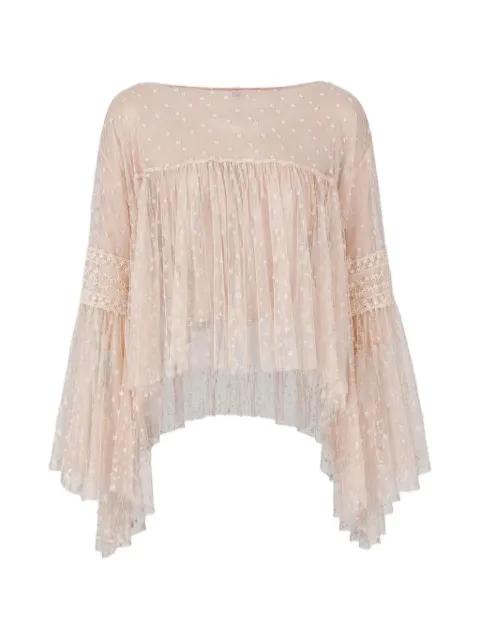Alberta Ferretti dotted sheer-lace flared blouse Pink AEF262UA02056620