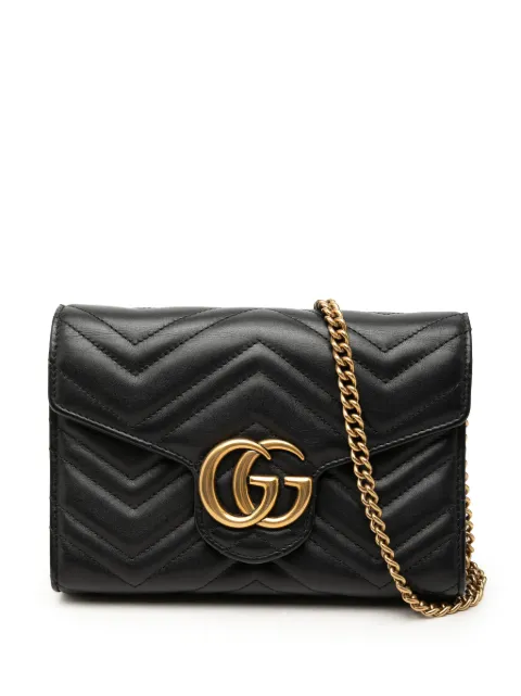 Gucci Pre-Owned 2016-2026 GG Marmont Matelasse Calfskin Wallet On Chain crossbody bag Black QO30D79ODG37EBOR