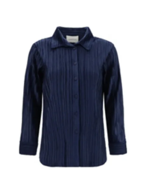 Gongdid Design plissé-effect long-sleeve shirt Blue GD282