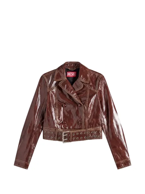 Diesel patent-leather jacket with large belt Brown A221670SIBQ