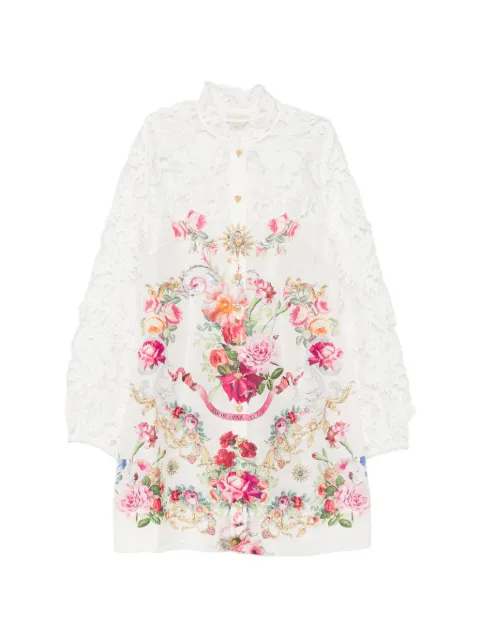 Camilla lace-sleeves floral-print mini dress White 00041281