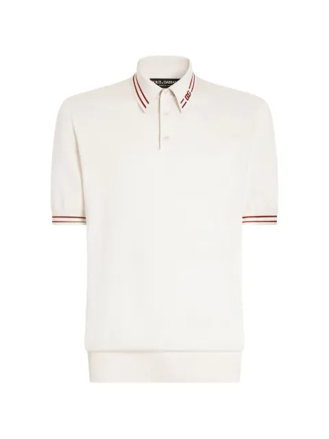 Dolce & Gabbana polo shirt in smooth silk with DG intarsia White GXZ02TJBSPN