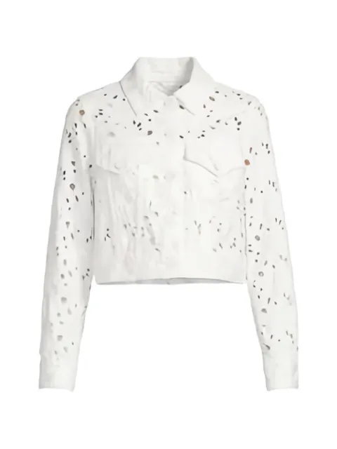 alice + olivia Chloe laser-cut classic-collar denim jacket White CD605D81231