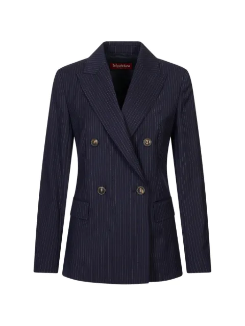 Max Mara plain-weave wool double-breasted jacket - navy Blue 2626046031600