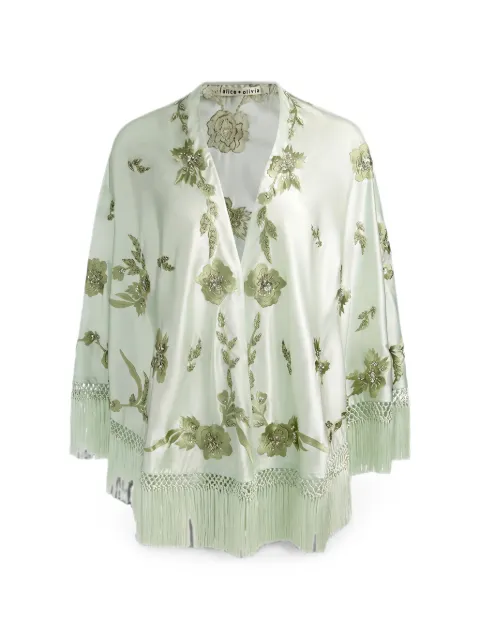 alice + olivia floral-embroidered fringed cape Green CC606E04215