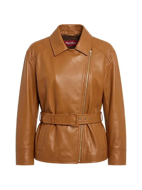 Max Mara Giusto belted leather biker jacket Brown 2626446011600