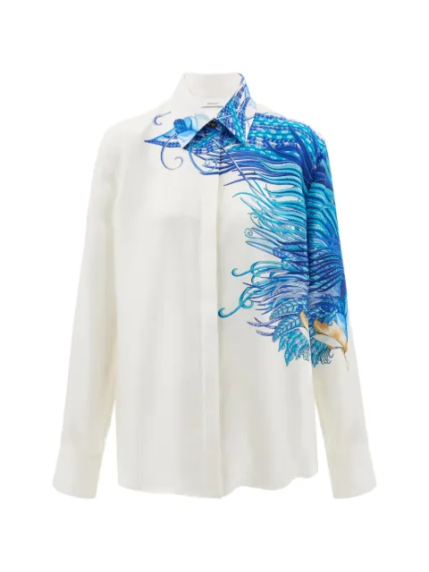 Ferragamo feather show-print silk shirt White 792427