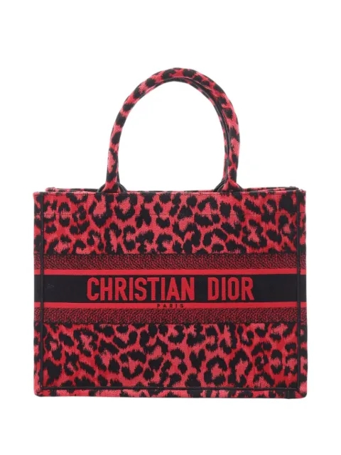 Christian Dior Pre-Owned 2010-2021 Mizza Medium Embroidered Canvas Leopard Book tote bag Red QLA450KXEOIFO817