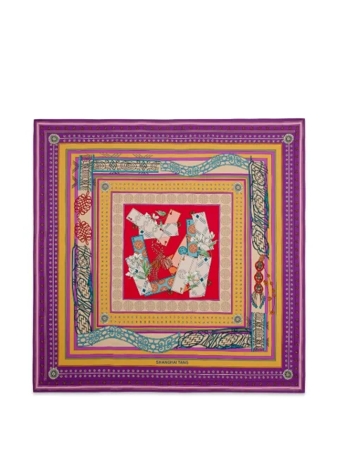 Shanghai Tang A Winning Hand graphic-print scarf Purple B5WAS107XK