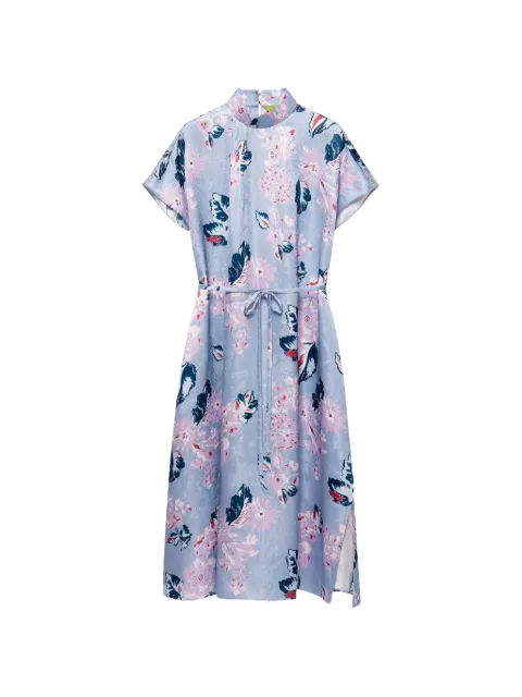 Shanghai Tang floral-print silk midi dress Blue B2WRD121AI