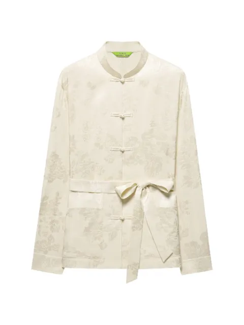 Shanghai Tang floral-jacquard belted shirt Neutrals B2WRB109AJ