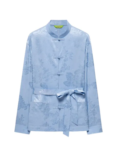 Shanghai Tang floral-jacquard belted shirt Blue B2WRB109CS