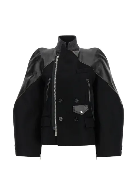sacai sculptural-shoulder melton-wool jacket Black 2608635001