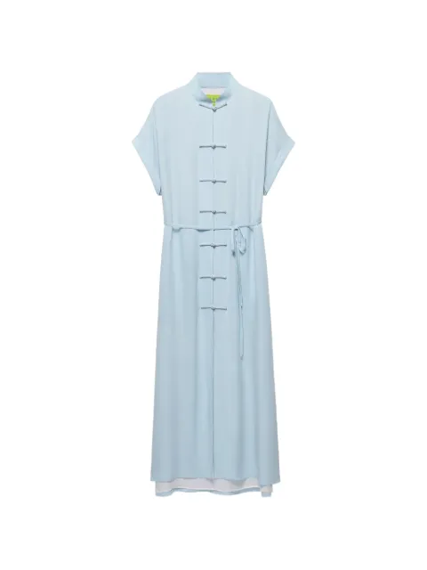 Shanghai Tang frog-button belted shirt dress Blue B2WRD241KY