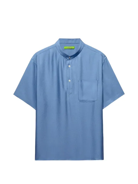 Shanghai Tang herringbone-pattern short-sleeved polo shirt Blue B2MRB124EB