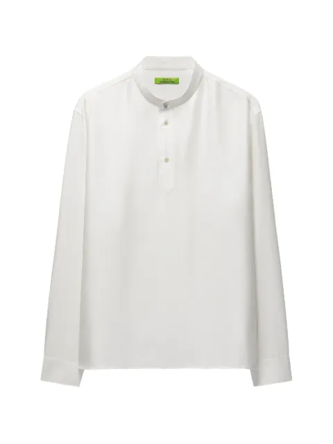 Shanghai Tang herringbone-weave half-placket T-shirt White B2MRB123EE
